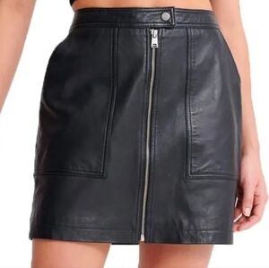Superdry Edit Cassidy Leather Biker Zip Mini Moto Black Bohemian Skirt Size 10